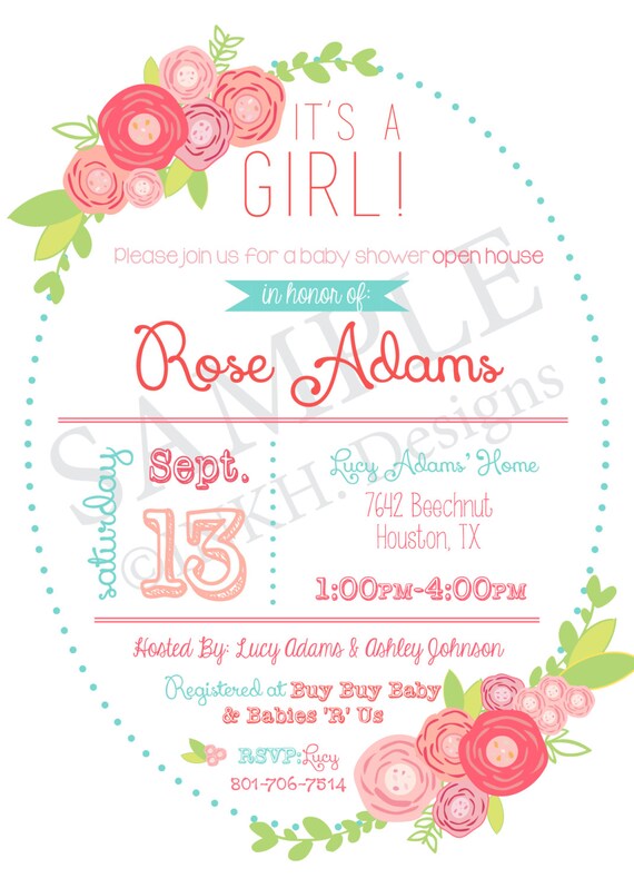 It's A Girl Floral Baby Printable Shower Invite