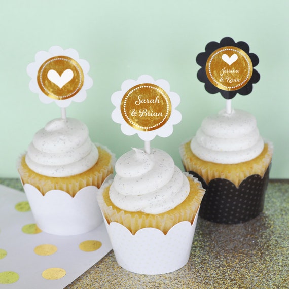 Items similar to Wedding Cupcake Toppers Wedding Cupcake Wrappers