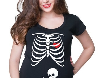Skeleton X-ray Baby Funny Maternity Tee Shirt Baby Reading Book Pregnancy T-shirt
