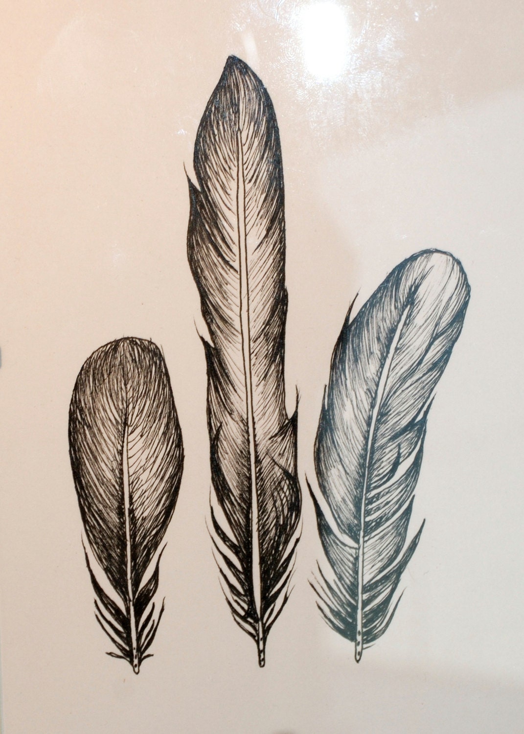Original 'three feathers' ink drawing