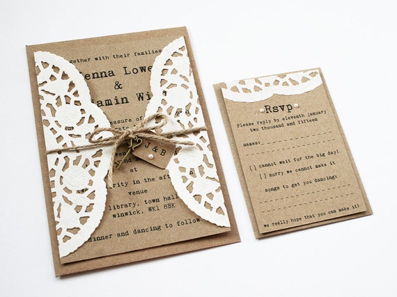 Doily Kraft Wedding Invitation Set Rustic Doily Kraft Wedding Invitation Set Rustic