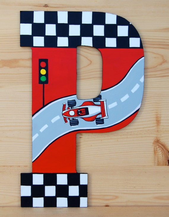 13 Inch Race Car theme Hand Painted Wooden Letters Price is