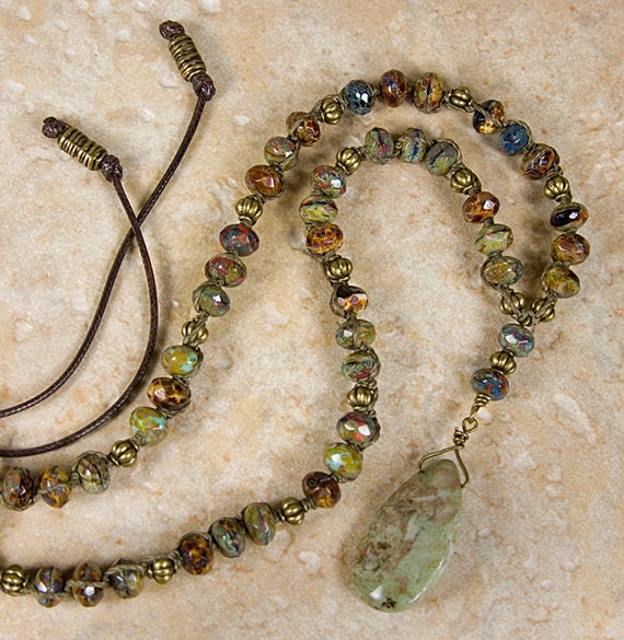 Green Opal Pendant Necklace Rustic necklace Earth Tone