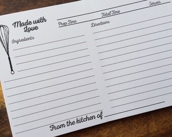 2-sided RECIPE CARDS Made with Love Wedding Kitchen Shower Gift Couples From the Kitchen of 4x6 Bridal Shower Recipe Card Whisk