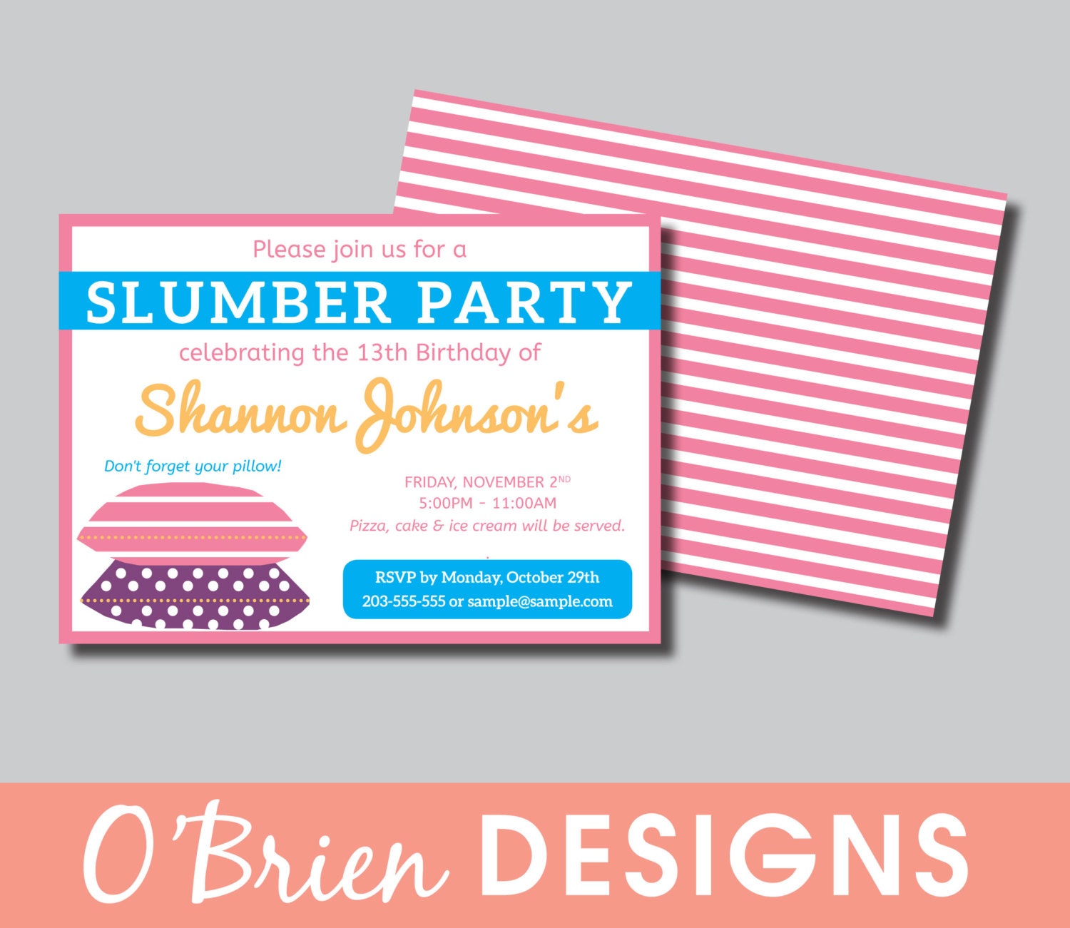 Slumber Party Invitation Printable PDF by StacieOBrienDesigns