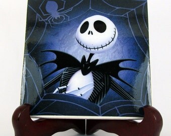Nightmare before Christmas, Ceramic tile, handmade, Jack Skellington, gothic gift idea, Tim Burton, mod. 37