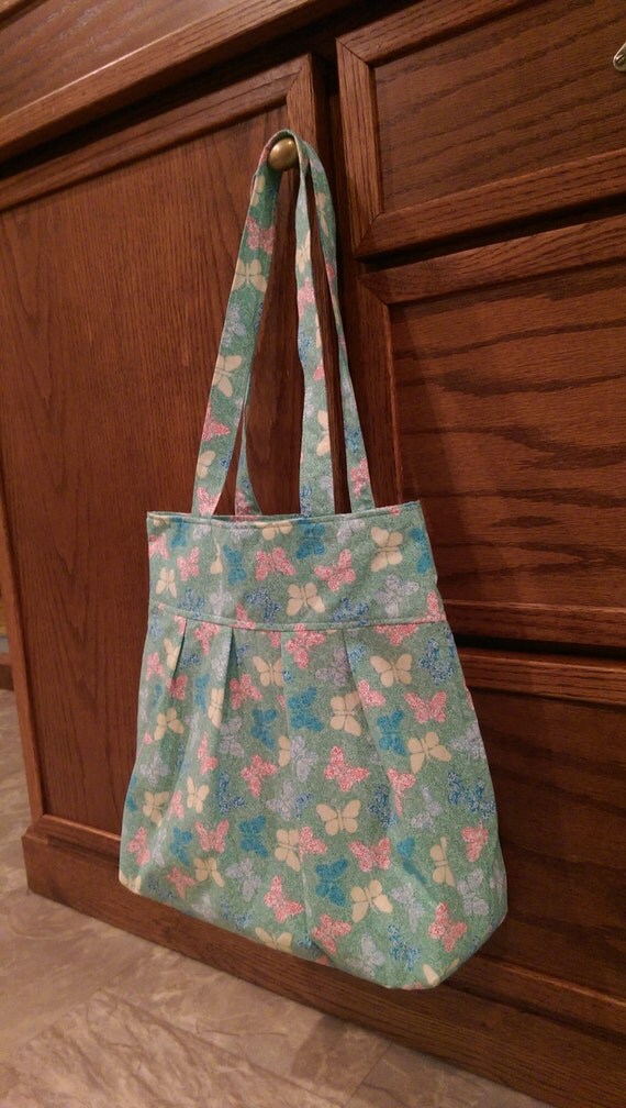 Medium Pleated Tote Bag in Green with by PeacebyPiecebyEmily