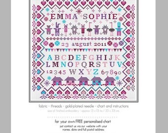 CROSS STITCH KIT Baby Little Girl Personalised Sampler Kit by Riverdrift House