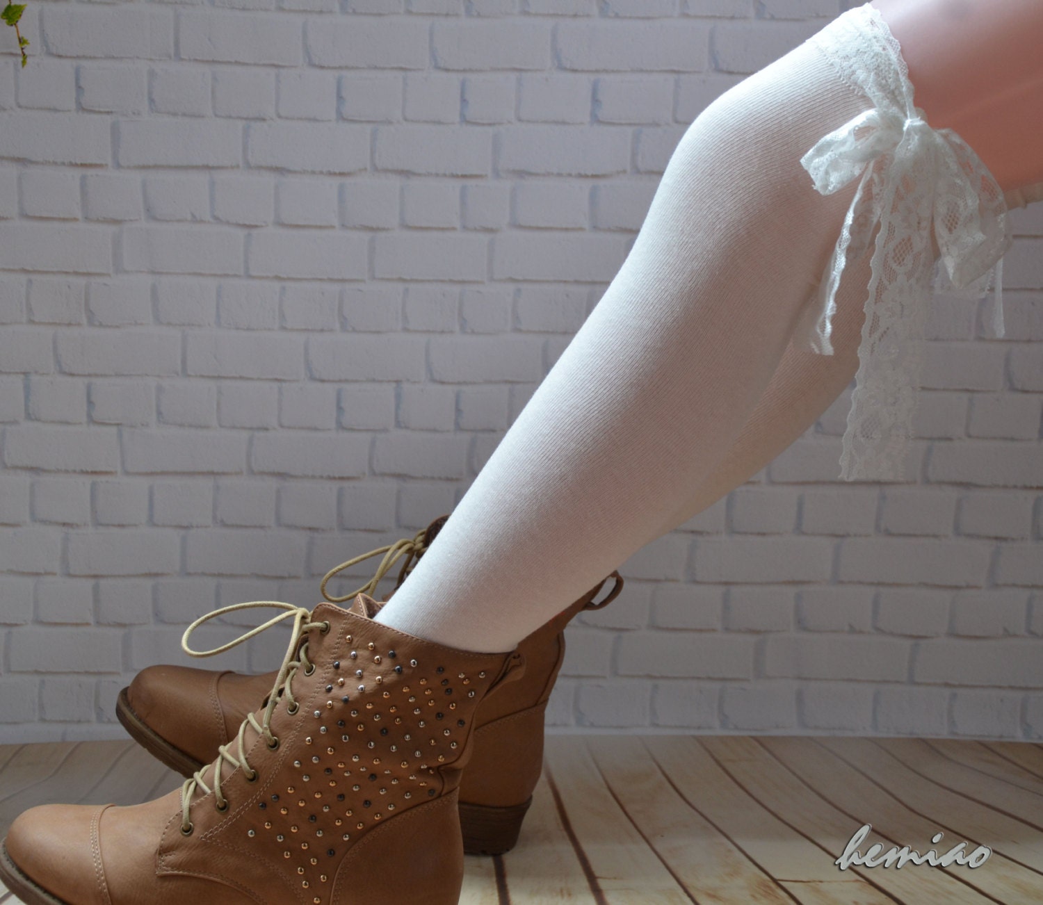 White Knee High Boot Sockswomen Lace Boot Socks Thigh By Hemiao 0461