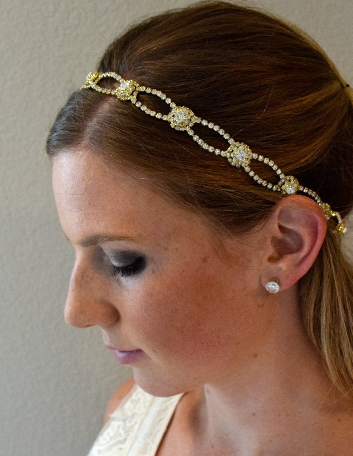 Gold Crystal Rhinestone Hair Piece Bridal Hairband