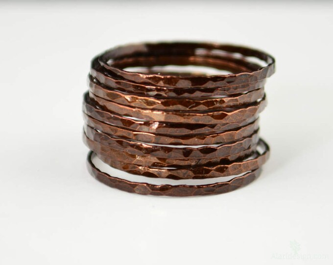 Super Thin Chocolate Copper Stackable Ring(s), Brown Ring, Skinny Ring, Copper Band, Brown Copper Ring, Hammered Copper Ring, Arthritis Ring