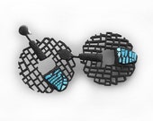 Earrings, modern, contemporary jewelry design, FREE shipping, unique, handmade, lasercut wood, polymer clay, sterling silver studs