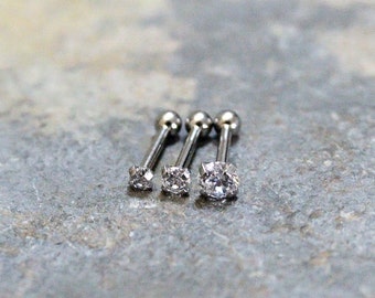 Swarovski Crystal Triple Helix,Forward Helix Earrings,Cartilage,Tragus,Internally Threaded Barbells,Surgical Steel Piercing Jewelry 16G,18G