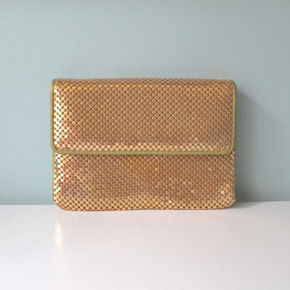 Whiting and Davis Clutch Gold Mesh Purse Vintage Metal Mesh