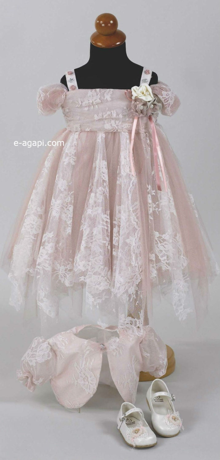 Baby girl baptism dress SET Lace white pink Dress Girl
