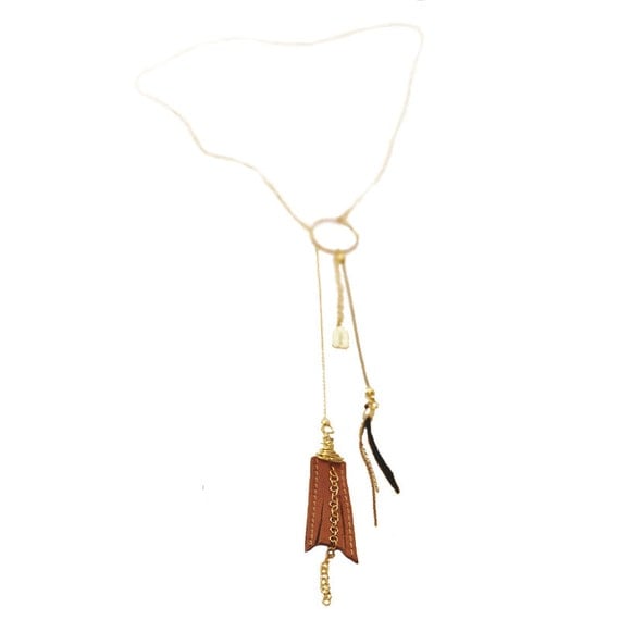 Sienna Leather Lariat - Boho Necklace, Leather Lariat