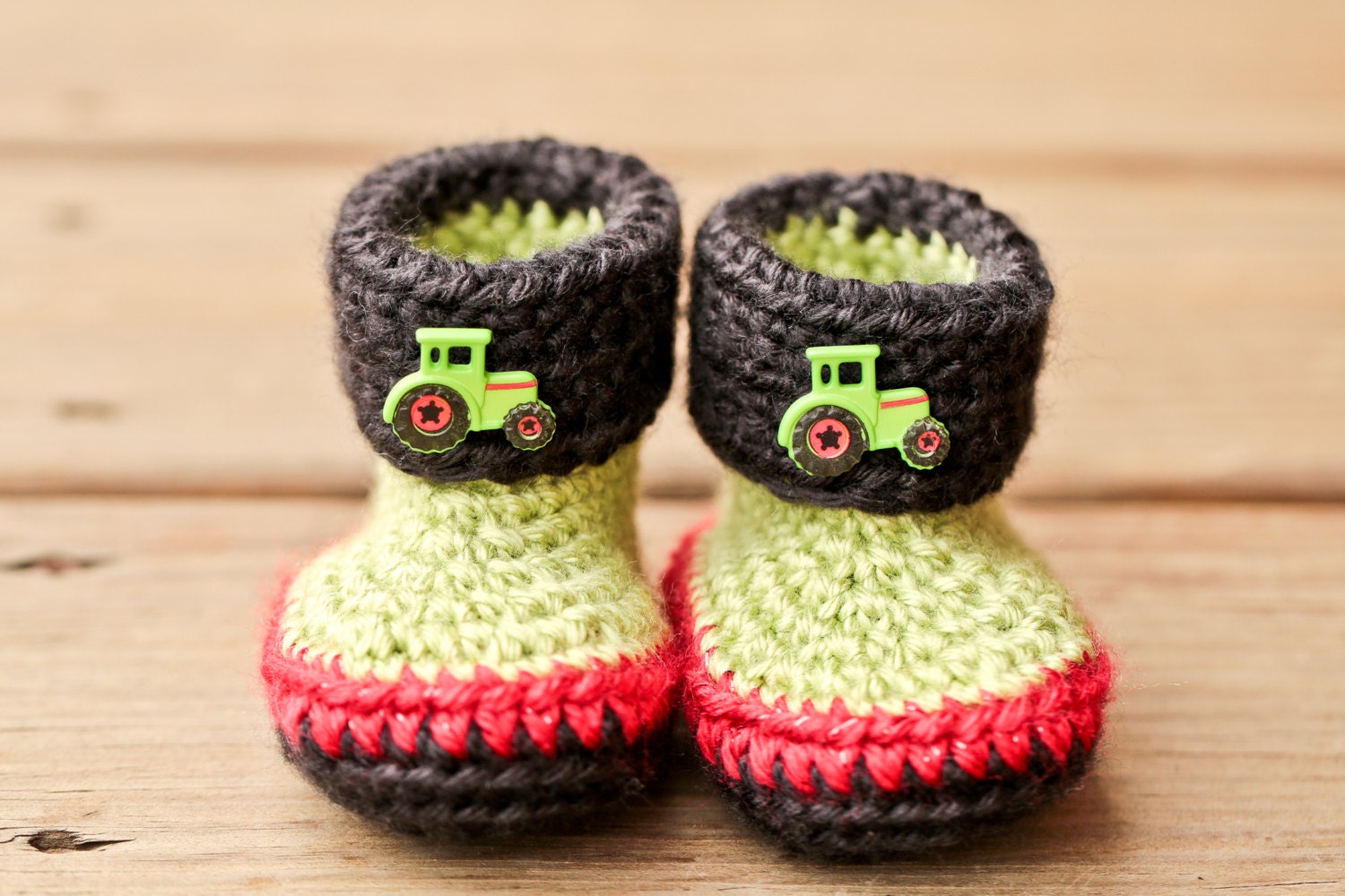 Crochet Baby Booties John Deere Tractor Inspired Green Red