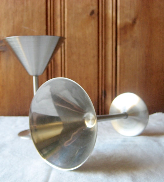 Stainless Steel Martini Glasses Set Of Two Vintage Metal 4313