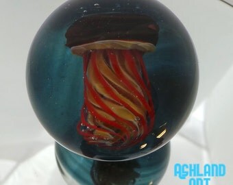 51mm Handcrafted Jellyfish Borosilicate Glass Marble with blue stardust back- 155 grams