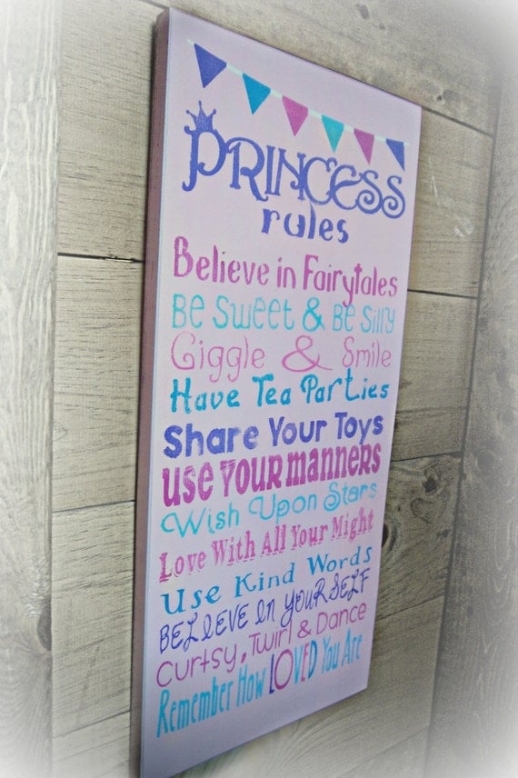Items similar to Princess Rules Sign, Hand Painted, Handmade, Wood Sign