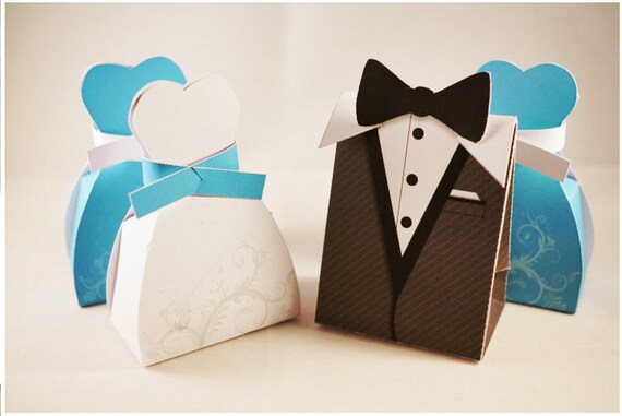 and Groom  Wedding Bridesmaid Favor Boxes  bride Bride, and Gown  for  and Tuxedo groom gift  bridesmaid