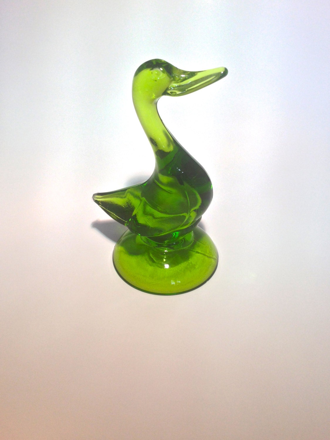 Vintage Viking Glass Epic Duck Figurine Avocado by SunflowerBend