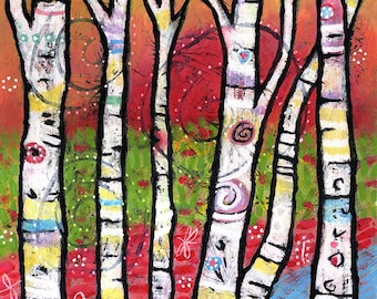 Whimsical Tree Canvas Print, Nursery Wall Art, Girls Room Art, Colorful Aspens Tree Print