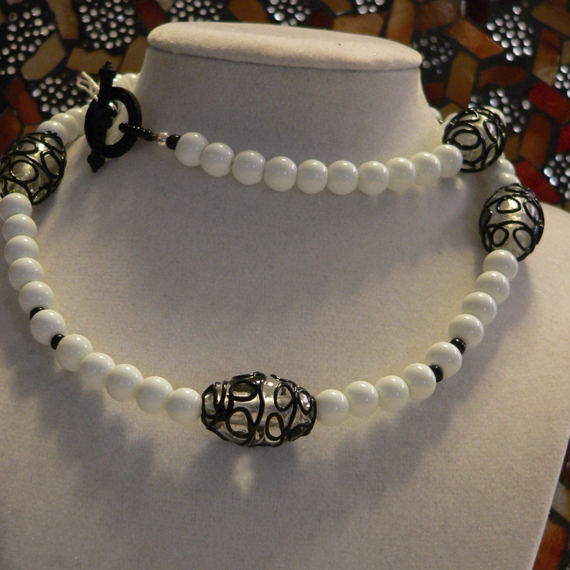 Black necklace white necklace black and white by sallysbeadsnc