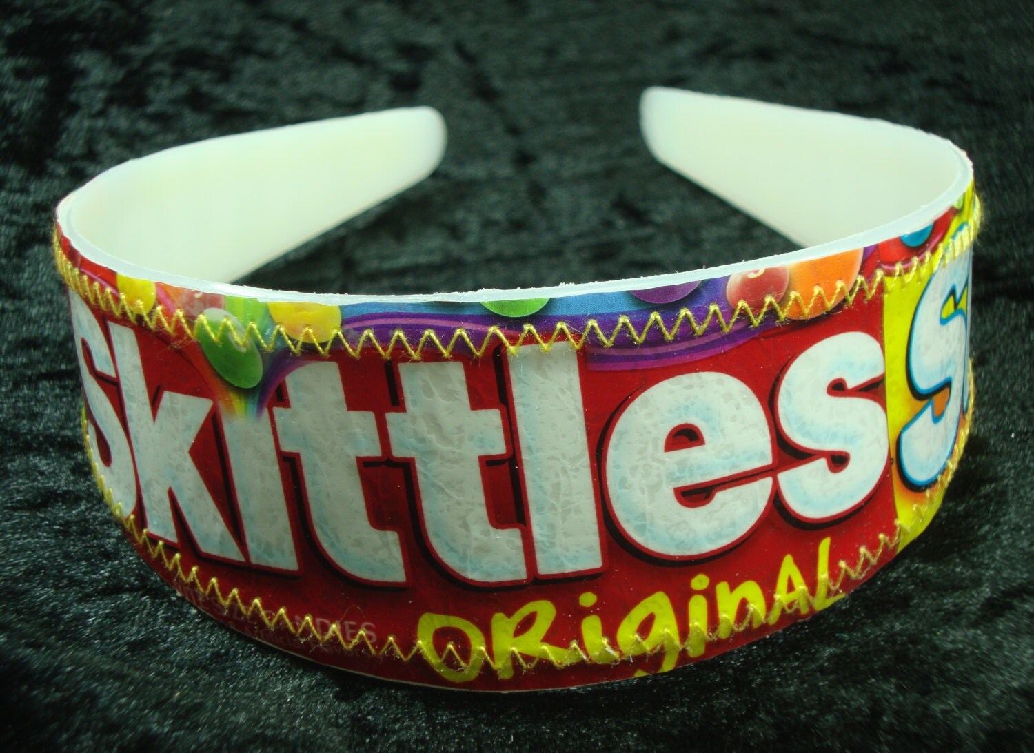 Download Skittles Candy Wrapper Headband 2 inches wide. Great upcycled