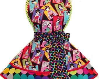 READY TO SHIP! Stunning, One-Of-A-Kind Geisha Retro Apron--Only From Tie Me Up Aprons