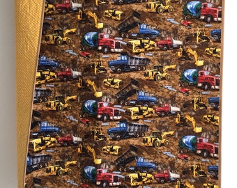Baby Boy Quilt with Construction Trucks and Equipment Blue Red Yellow Brown