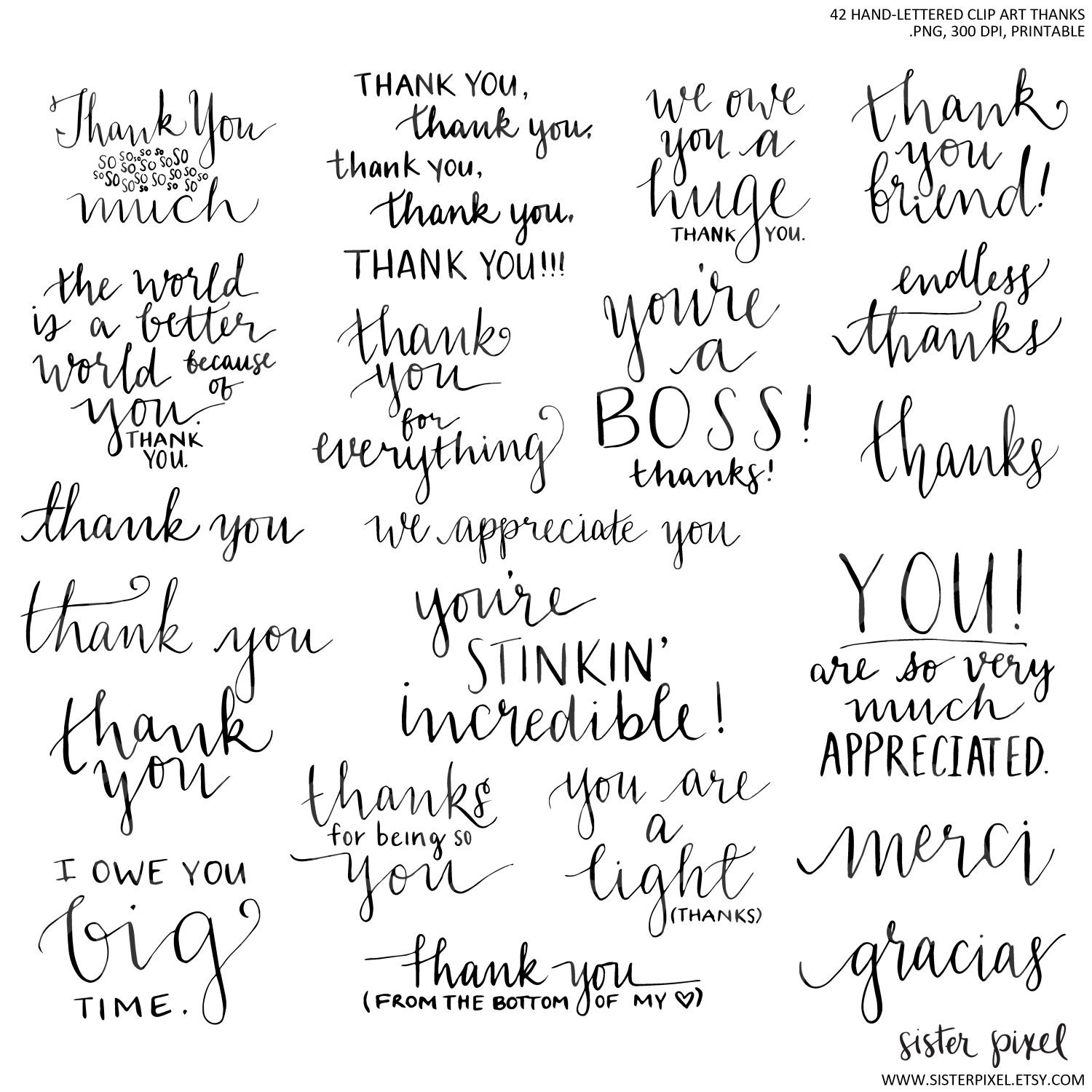 Hand Lettered Thank You Clip Art Words