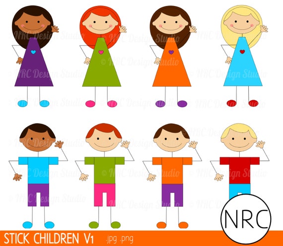 School Kids Clip Art - Cute Stick Figure Children Illustrations Boy ...