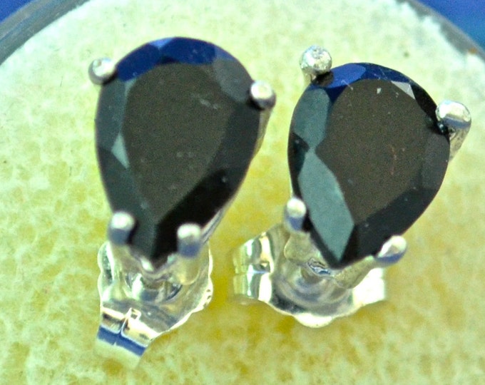 Black Onyx Stud Earrings, Large 9x6mm Pear, Natural, Set in Sterling Silver E509