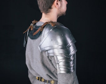 LARP Warrior Pauldrons&Gorget - Steel Armor Gorget and Pair of Pauldrons