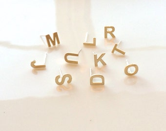 Gold Initial Stud Earrings, Alphabet Earring Post, 14K gold plated, 925 Sterling Silver Posts, Monogram Earrings,Initial Earring Posts