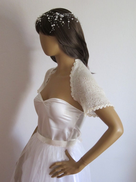 Cream Shrug with Pearl Beads Bridal Shrug Short Sleeve