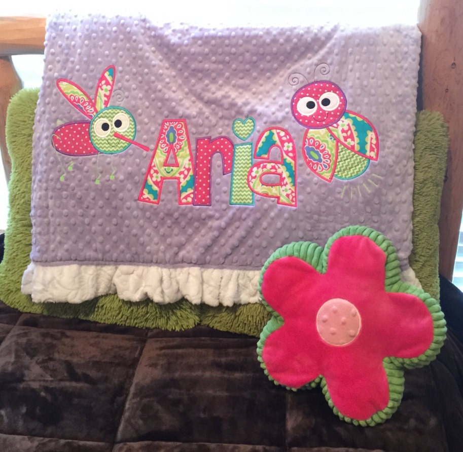 Large Baby Applique Minky Blanket Personalized with Design