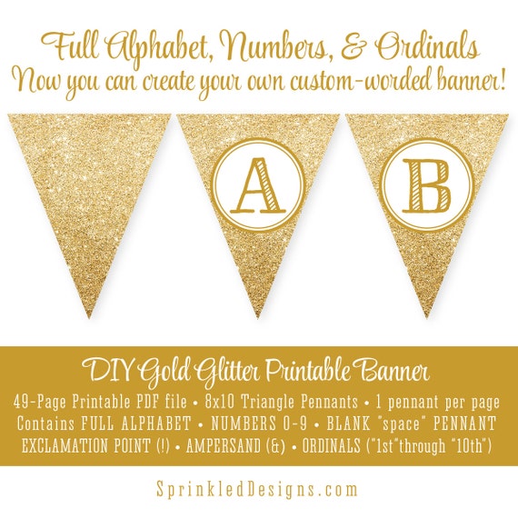 printable diy gold glitter custom pennant banner bachelorette party