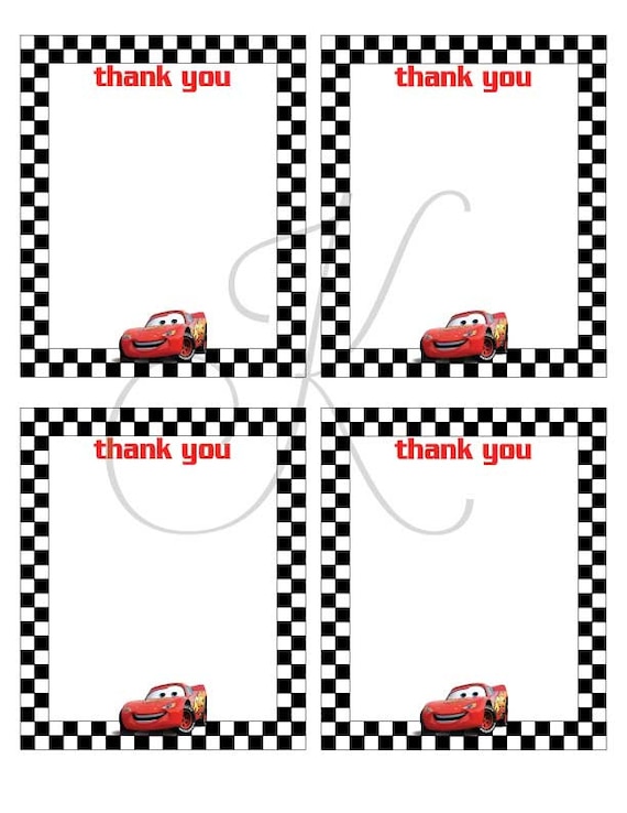 Printable Thank You Cards Disney Cars Party