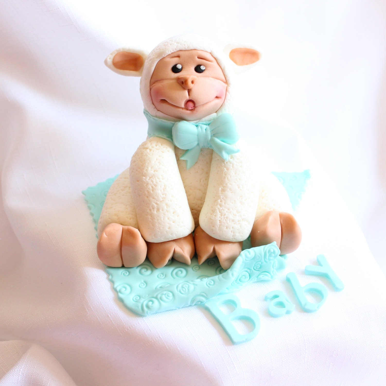 fondant sheep baby shower cake topper lamb on a blanket edible