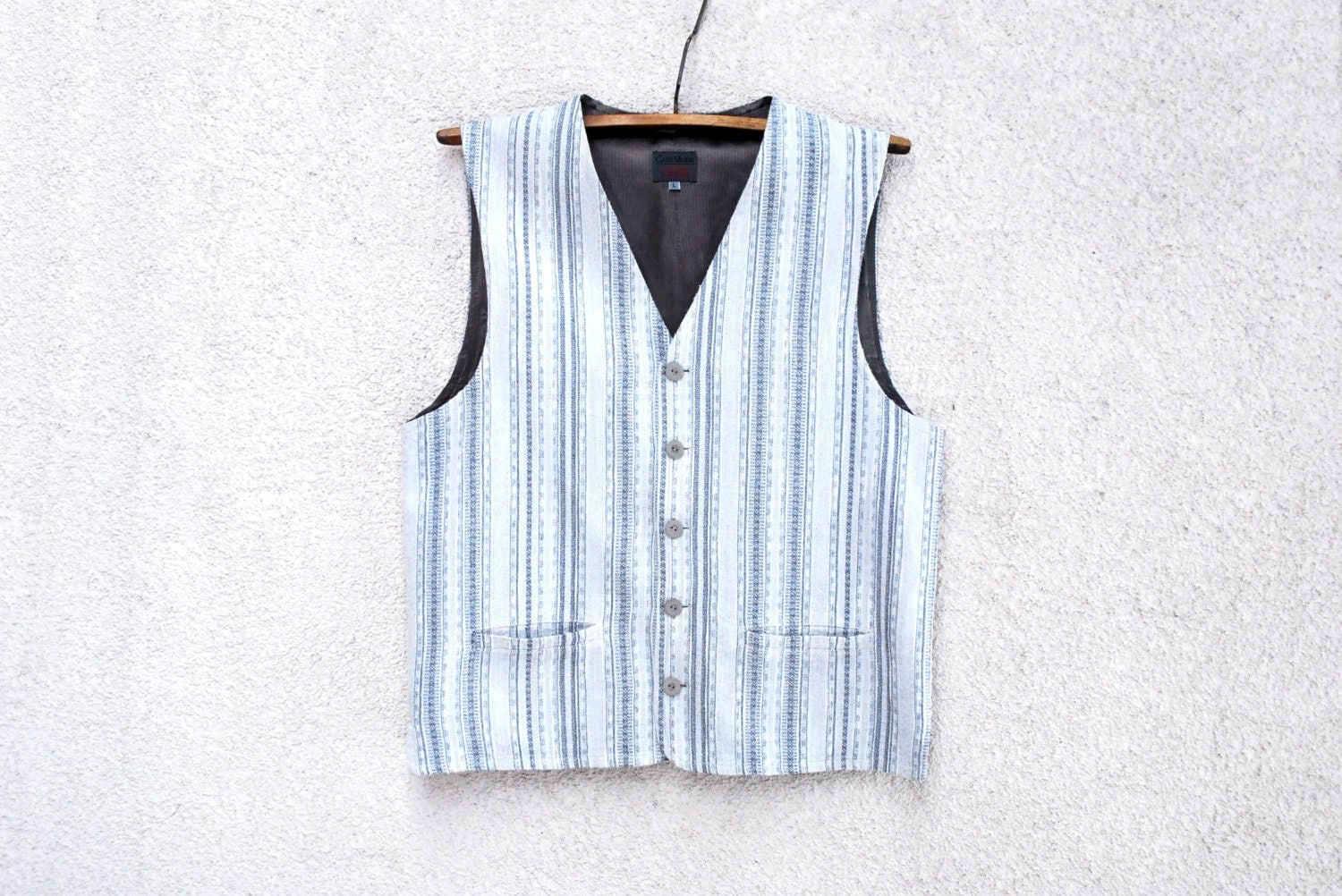 Light Gray Striped Mens Vest Classic Formal Gentlemen's