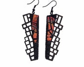 Earrings, modern, contemporary jewelry design, FREE Shipping, unique, original, handmade, polymer clay, lasercut wood, black hooks