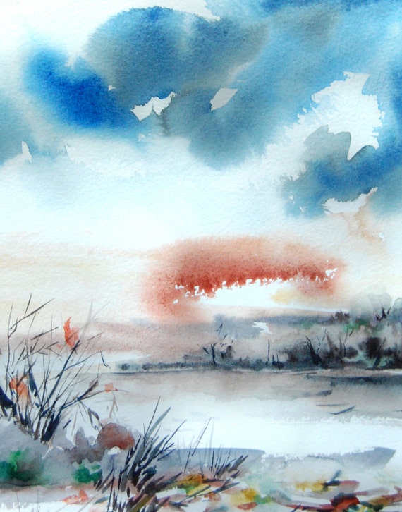 Abstract Landscape Watercolor Painting Art By Canotstopprints