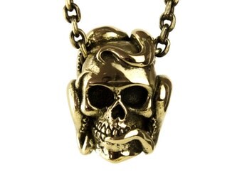 Octopus Tentacle Anatomic Human Skull Necklace Jewelry Golden Tone Bronze Pendant Gothic Steampunk - FPE011