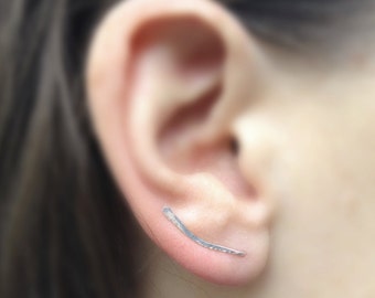 Hammered Silver Sweep Ear Climber, Small Minimalist Earring Pin, Petite Simple Everyday Unusual Jewelry, Wife Bridesmaid Mom Girlfriend Gift