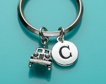 Jeep Keychain, Jeep Key Ring, Initial Keychain, Personalized Keychain, Custom Keychain, Charm Keychain, 206