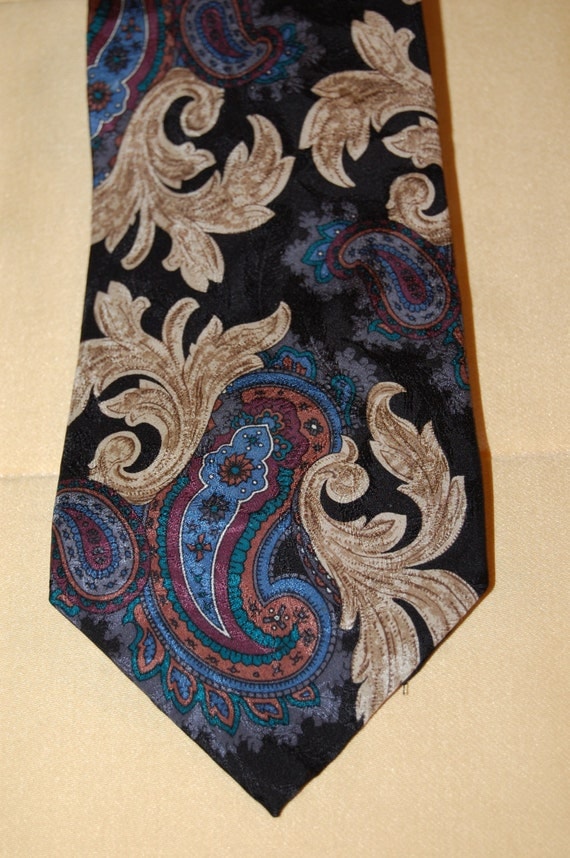 Oscar de la Renta Paisley Necktie / 80s Couture Designer Tie