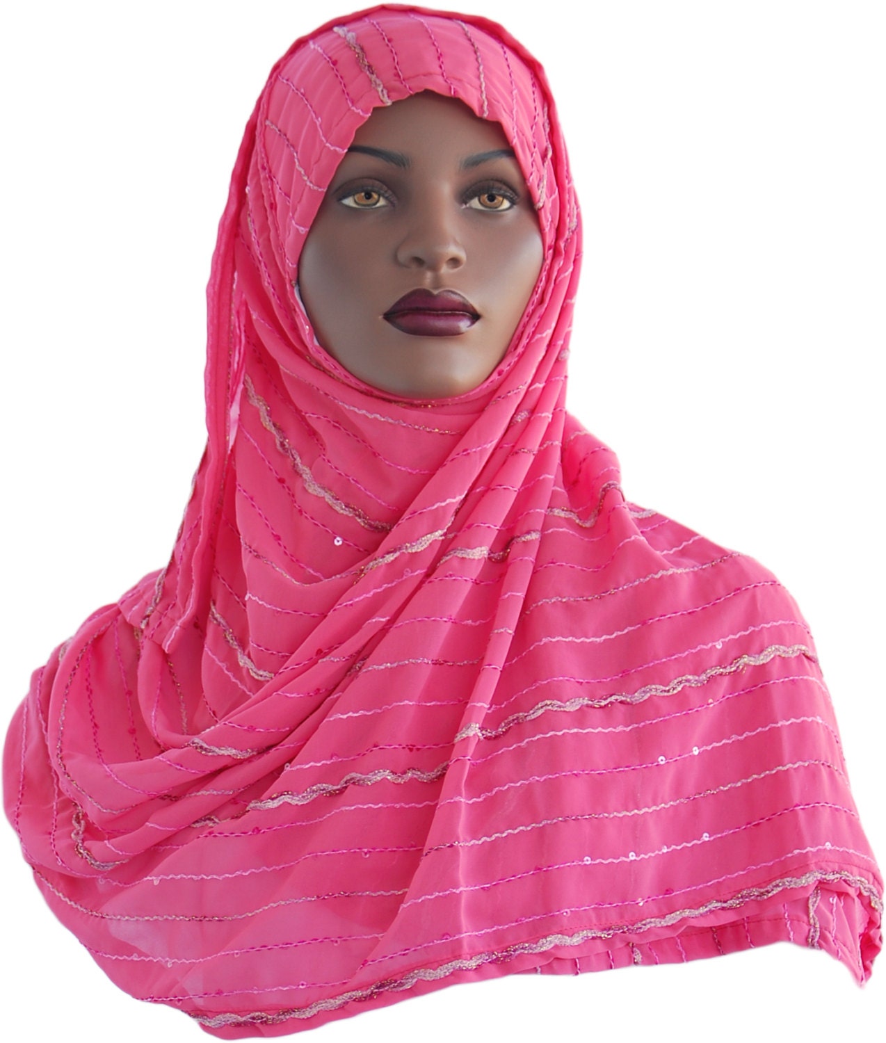 Pink Ready  to Wear  Hijab  Scarf Hooded Hijab  Scarf Sequins and