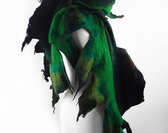 Feather Scarf Felted Scarf Nunofelt Scarf FEATHER SCARF Shawl Nuno felt Scarves Felt Wrap Nuno felt wearable art Silk Fiber Art